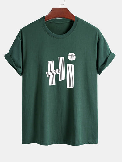 Mercurio® | Hi Slogan Lines Print Cotton T-Shirt