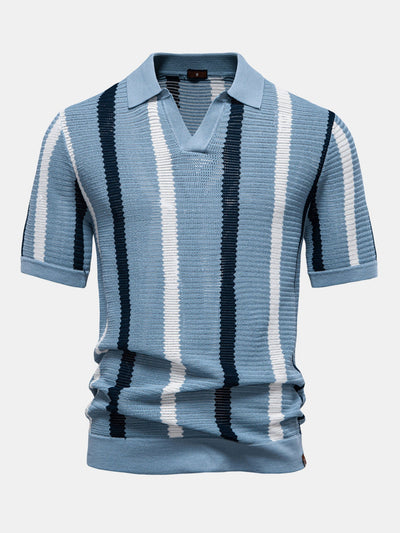 Byron® | Stripe Knit V Neck Polo Shirt