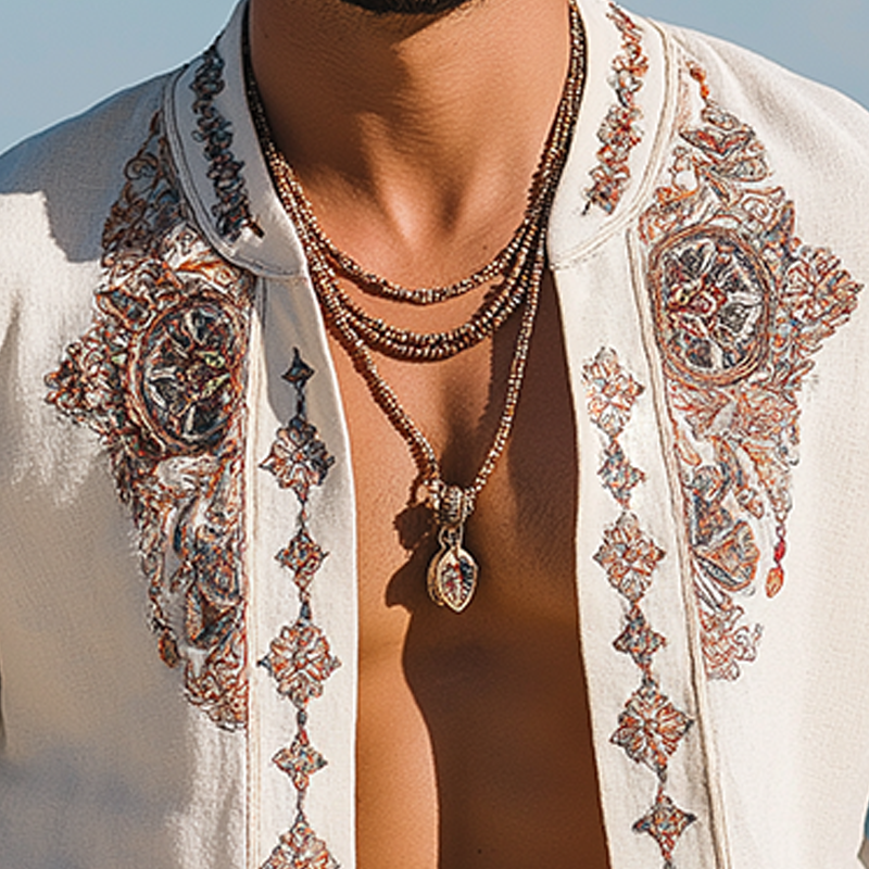 Eli | Men'S Summer Fashion Exquisite Embroidered Linen Short Sleeve Shirt