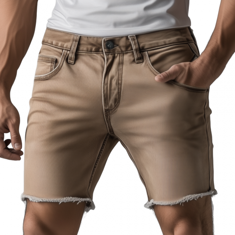 Evan | Men'S Casual Outdoor Washed Distressed Raw Edge Slim Fit Denim Shorts