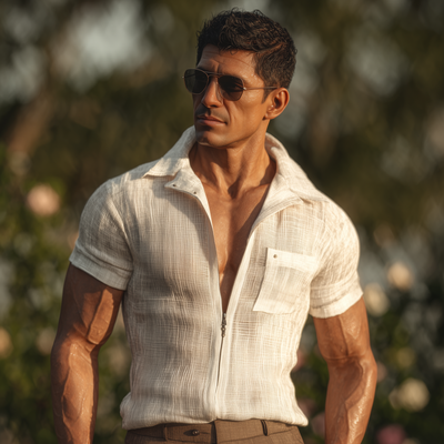 Warren | Men'S Summer Fashion Zipper Closure Mesh Short Sleeve Shirt (Including Lining)