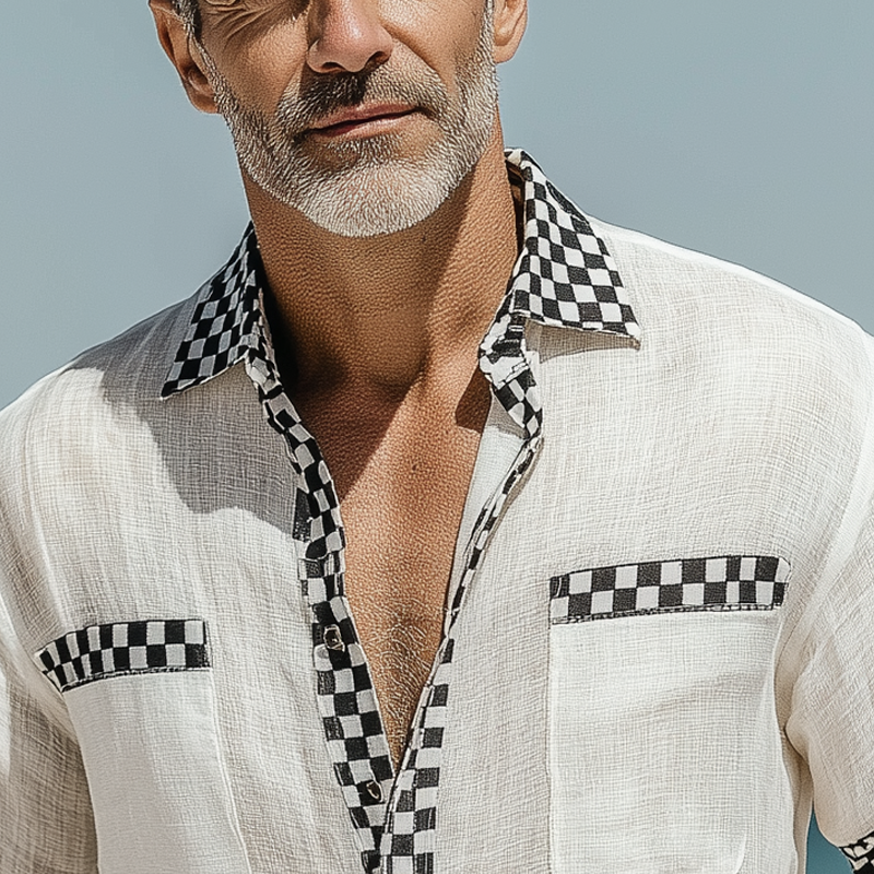 Quentin | Men'S Casual Cotton And Linen Plaid Short-Sleeved Shirt