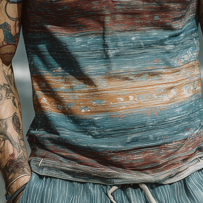 Hank | Men'S Stripe Print Lapel Short Sleeve T-Shirt