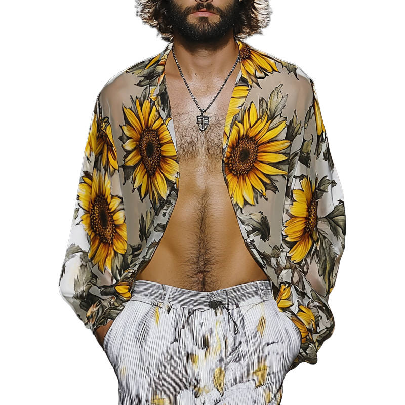 Jerome | Men'S Sunflower Print Long Sleeve Shirt