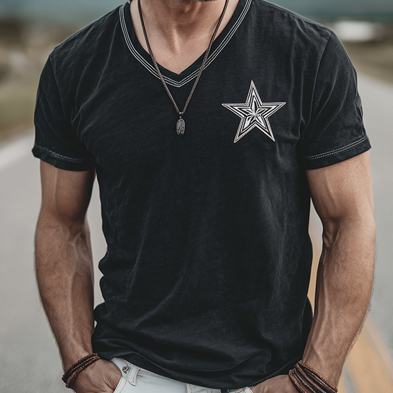 Zoltan | Men'S Spring And Summer Casual Cotton Blended Print Slim Fit V-Neck Short Sleeve T-Shirt