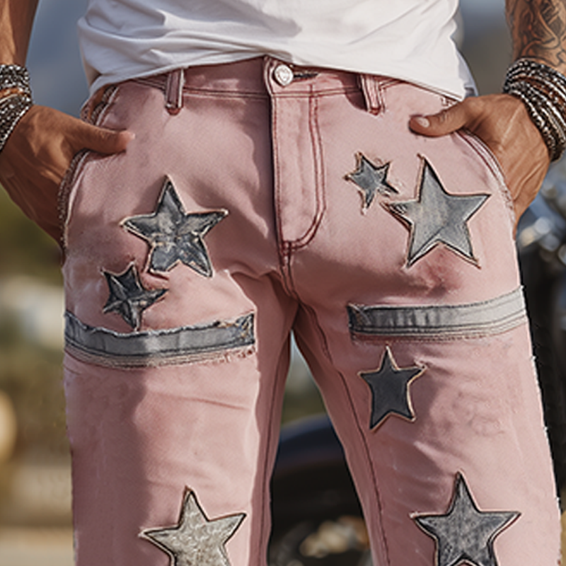 Kurt | Men'S Spring And Summer Fashion Casual Outdoor Washed Denim Patch Pattern Shorts
