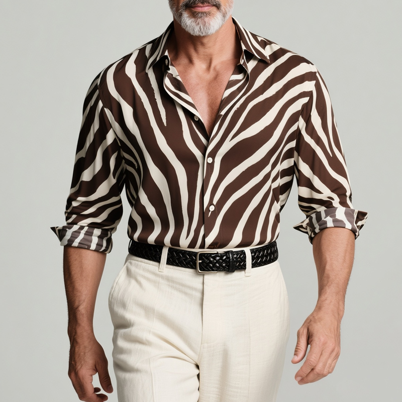 Jim | Men'S Zebra Print Lapel Long Sleeve Shirt
