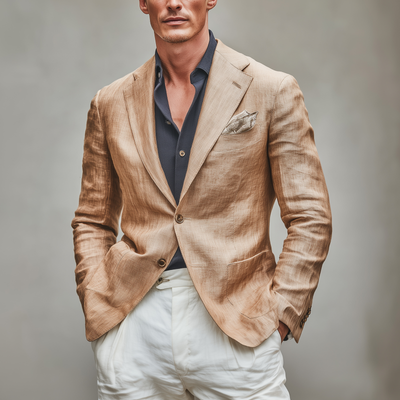 Pascual | Men'S Casual Solid Color Breathable Linen Notch Lapel Single-Breasted Slim-Fit Blazer