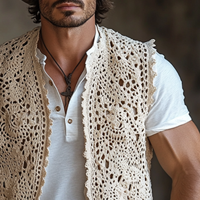 Milton | Men'S Western Style Solid Color Crochet Buttonless Vest