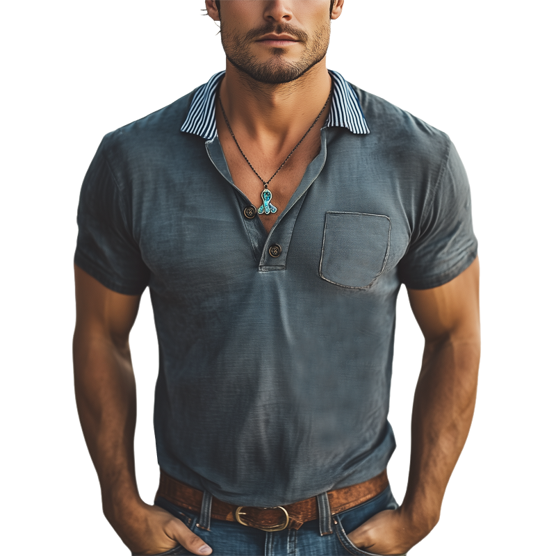 Sergio | Men'S Business Horizontal Stripe Polo Collar Short Sleeve T-Shirt