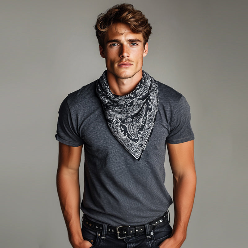 Gregory | Men'S Retro Casual Perris Printed Silk Scarf Fake Two-Piece Round Neck Short Sleeve T-Shirt