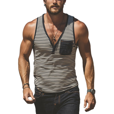 Ian | Men'S Slim Fit Pocket Striped V-Neck Tank Tops