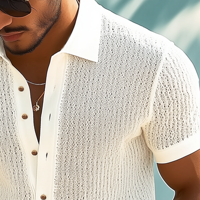 Aaron | Men'S Business Solid Color Knitted Short-Sleeved Shirt