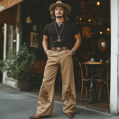 Mitch | Men'S Western Cowboy Style Embroidered Loose Jeans