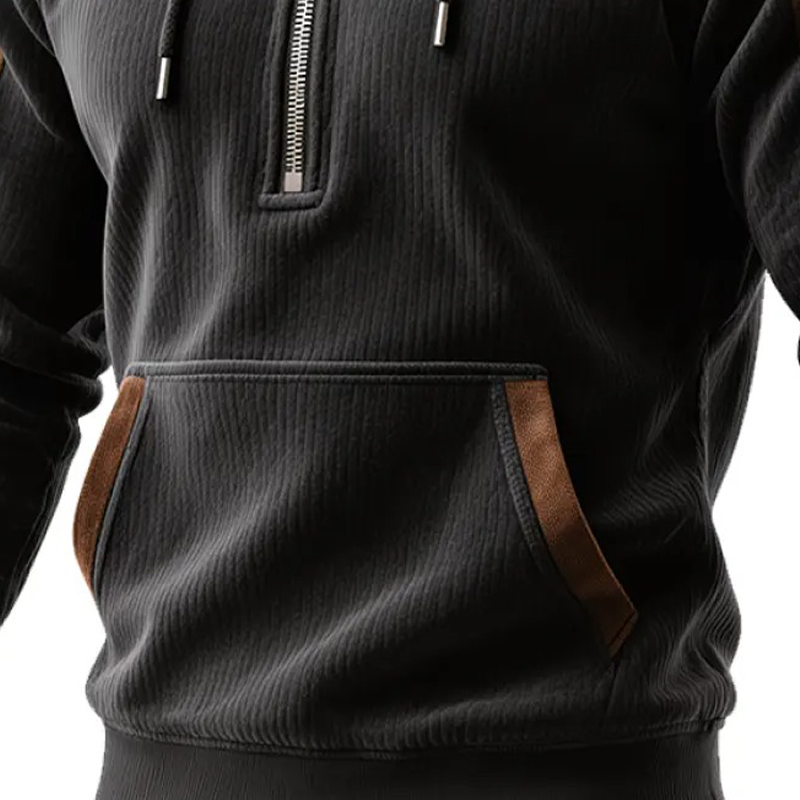 Men's Retro Contrast Fax Sede Polar Fleece Half-Zip Pllover Hoodie