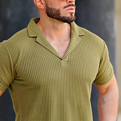 Neal | Men'S Waffle Fabric Solid Color Short Sleeve Polo Shirt