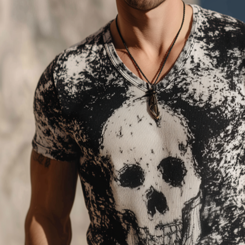 Herman | Men'S Retro Casual Skull Print Round Neck Short Sleeve T-Shirt