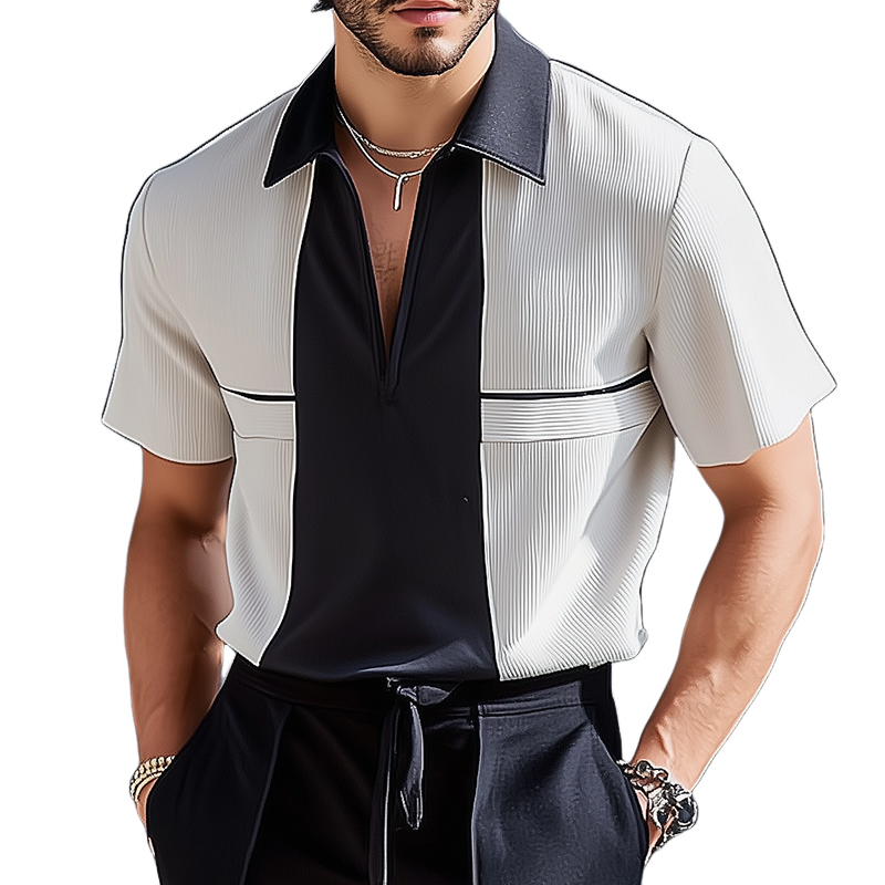 Jamie | Men'S Retro Casual Colorblock Striped Lapel Short Sleeve Shirt