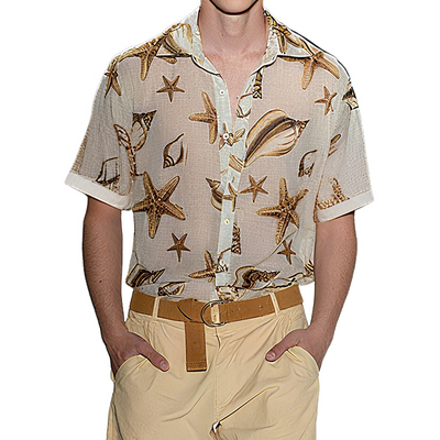 Jeff | Men'S Spring And Summer Fashion Casual Slightly Transparent Cool Chiffon Printed Short-Sleeved Shirt