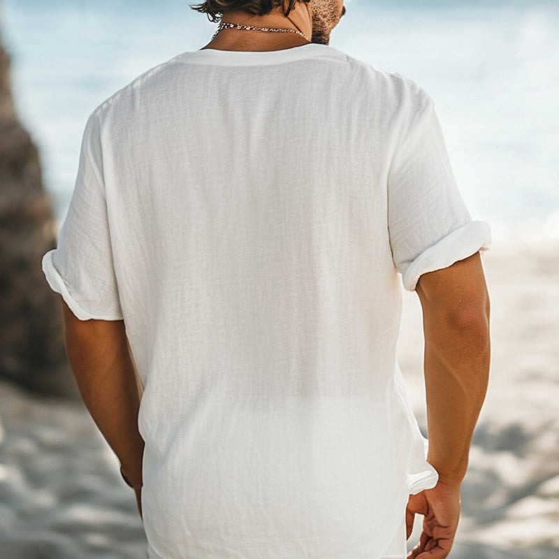 Men's Casal Simple V-neck Cotn Short-sleeved T-shirt