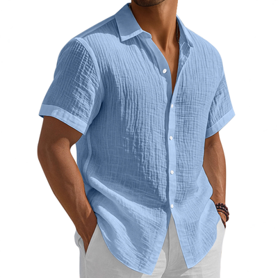 Herbert | Men'S Washed Cotton Solid Color Casual Short Sleeve Shirt