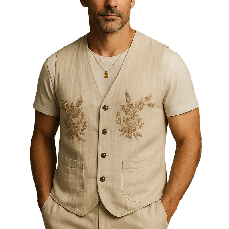 Logan | Men'S Summer Fashion Linen Embroidered Vest