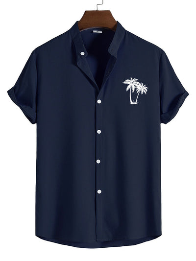 Camilo® | Palm Tree Print Stand Collar Shirt