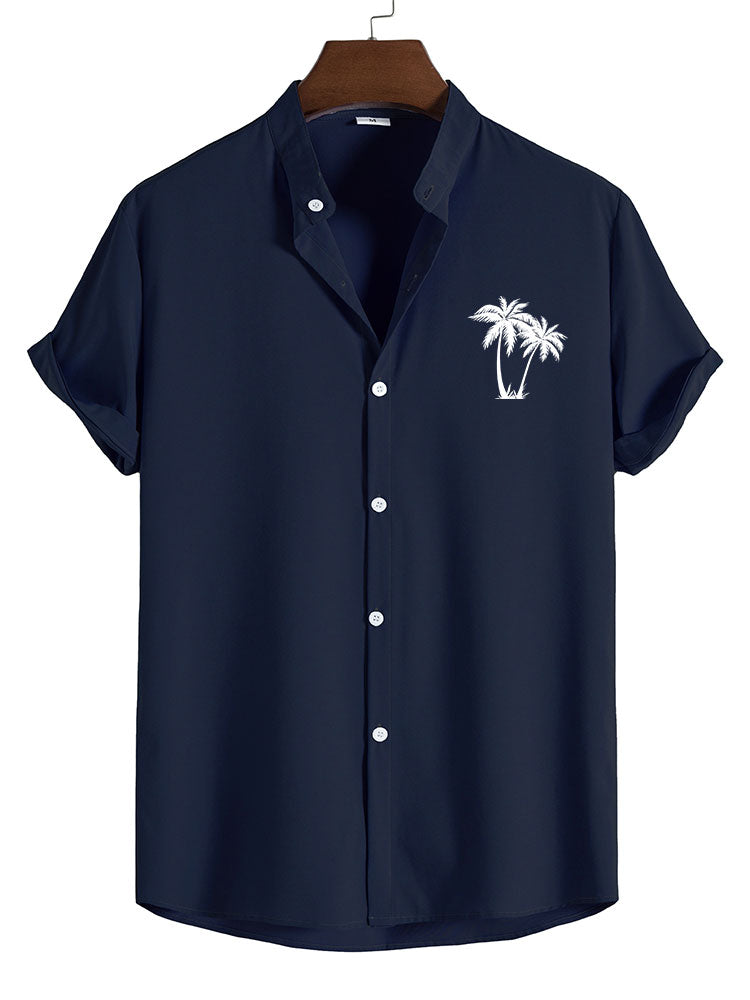 Alek® | Palm Tree Print Stand Collar Shirt