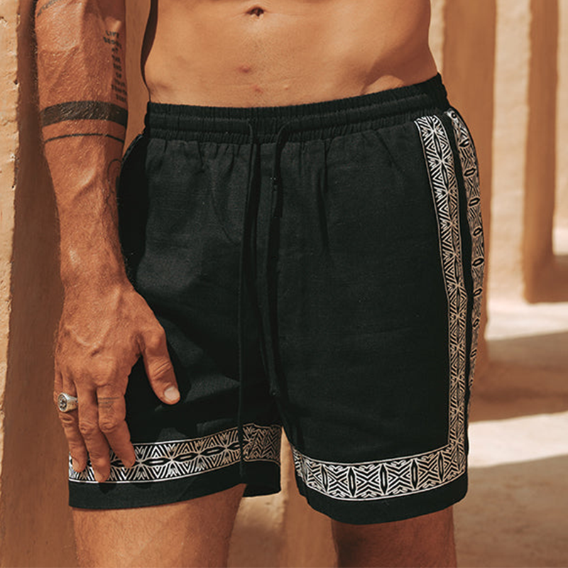 Melvin | Men'S Summer Casual Cotton And Linen Printed Elastic Waist Shorts