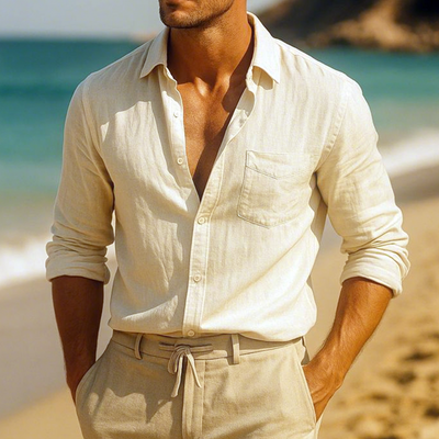 Bernard | Men'S Casual Breathable Cotton Lapel Single Breasted Patch Pocket Slim Fit Long Sleeve Shirt