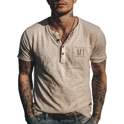 Carlos | Men'S Casual Letter Printed Henley Neck Short Sleeve T-Shirt