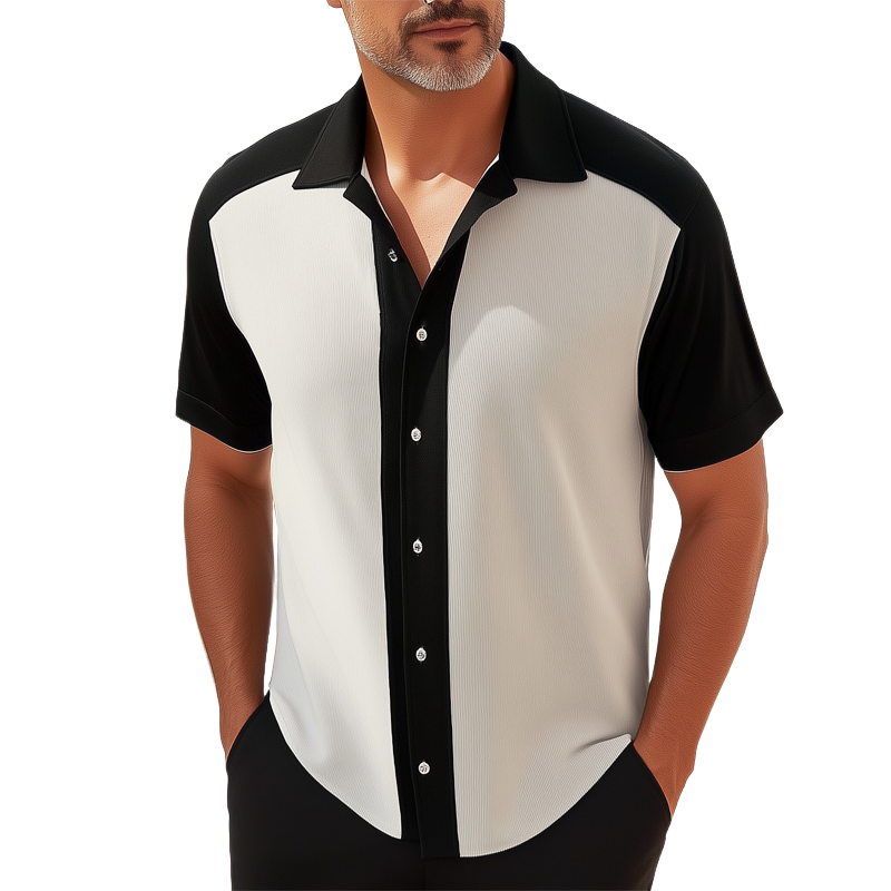 Patricio | Men'S Business Striped Textured Colorblock Short Sleeve Shirt
