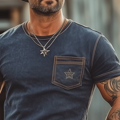 Randy | Men'S Western Cowboy Style Star Embroidered Crew Neck T-Shirt