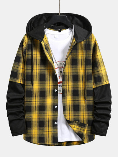 Armani® | Plaid Button Front Hooded Shirt