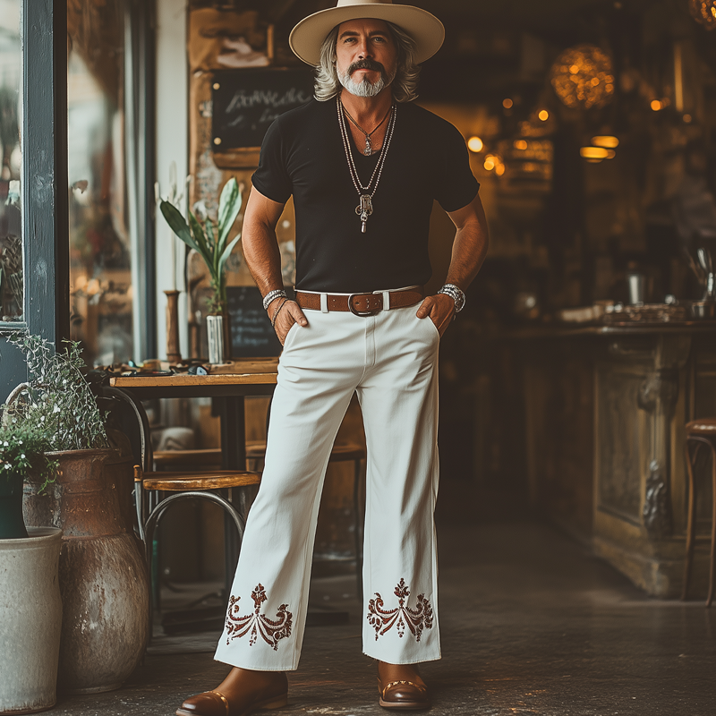 Orlando | Men'S Western Cowboy Style Embroidered Straight Pants