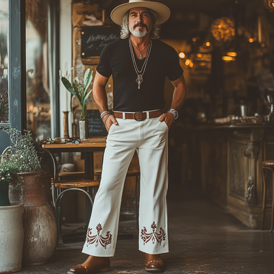 Orlando | Men'S Western Cowboy Style Embroidered Straight Pants