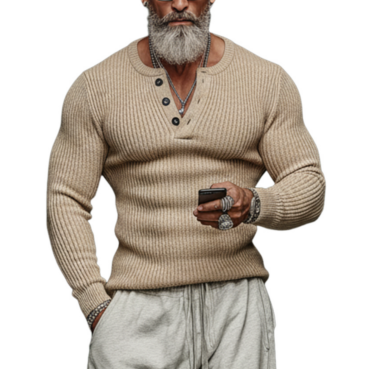 Men's Classic Casal gh Style Henley Collar SliFit Sweater