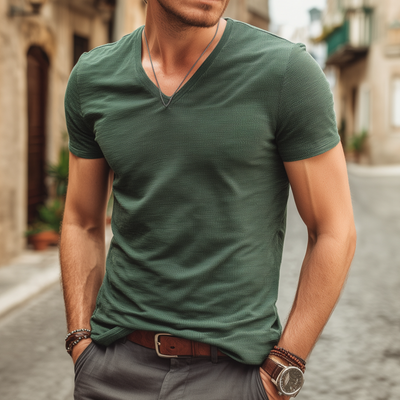 Bryan | Men'S Casual Breathable Cotton Blended Textured Fabric V-Neck Slim Short-Sleeved T-Shirt