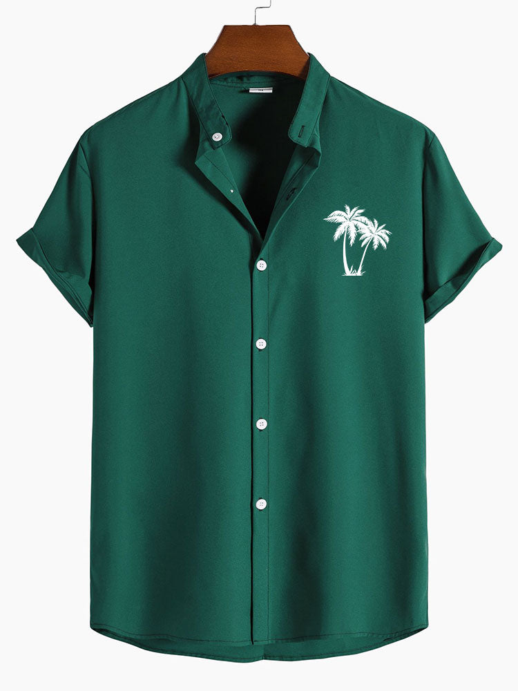 Alek® | Palm Tree Print Stand Collar Shirt
