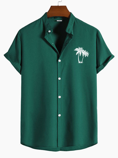 Alek® | Palm Tree Print Stand Collar Shirt