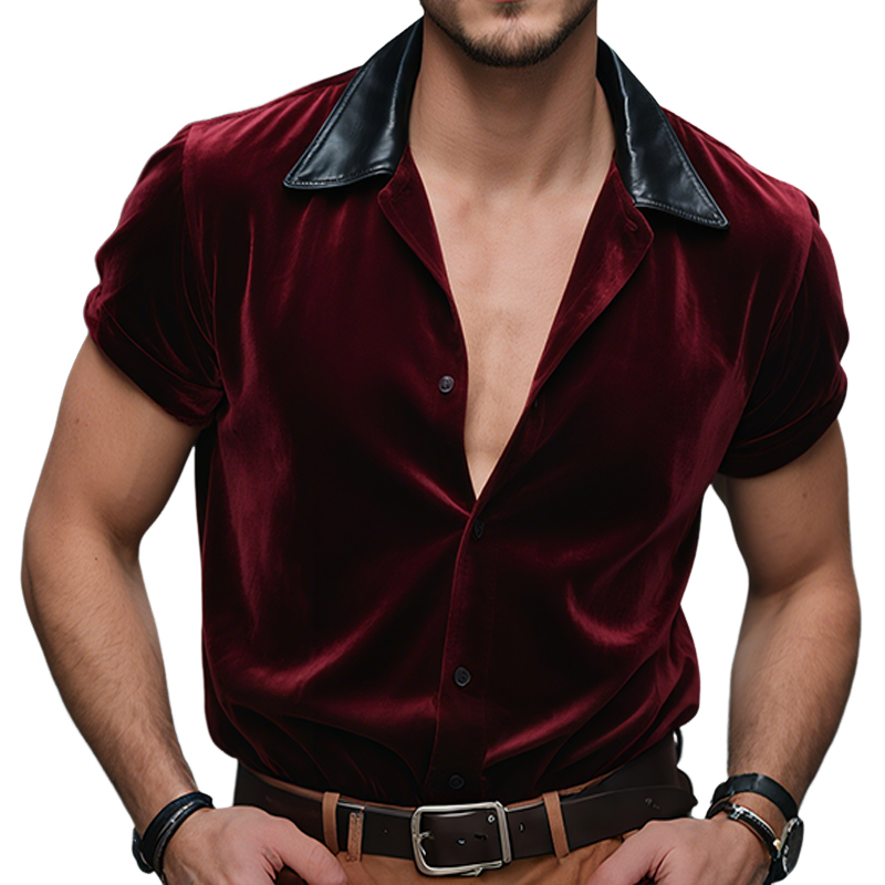 Cody | Men'S Retro Casual Velvet Leather Lapel Short Sleeve Shirt