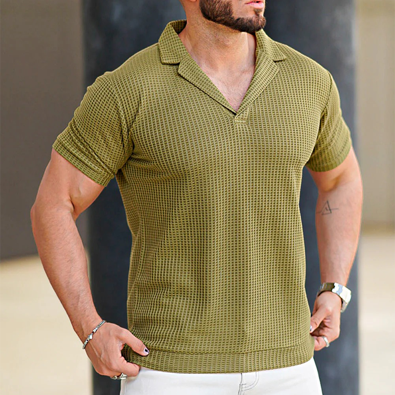 Neal | Men'S Waffle Fabric Solid Color Short Sleeve Polo Shirt