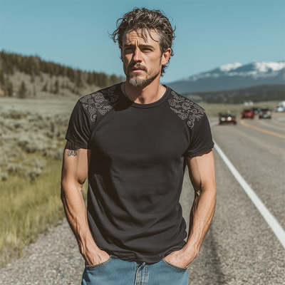 Basil | Men'S Spring And Summer Fashion Casual Shoulder Embroidery Cotton Blended Ribbed Texture Slim Round Neck Short-Sleeved T-Shirt