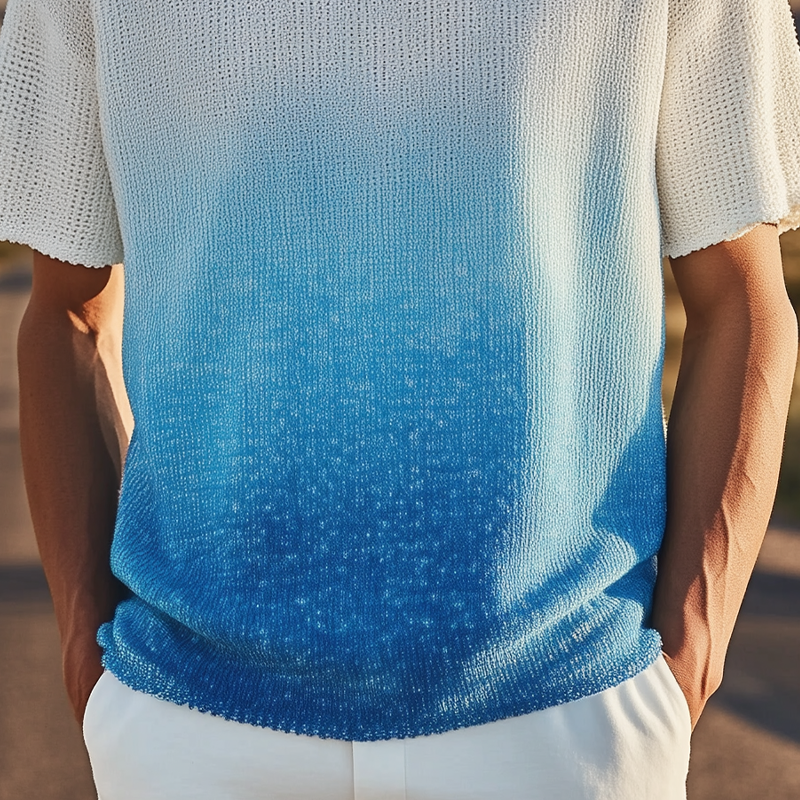 Horacio | Men'S Spring And Summer Fashion Casual Knitted Gradient Hanging Dye Round Neck Short-Sleeved T-Shirt