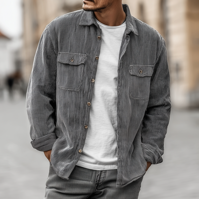 Lloyd | Men'S Casual Breathable Striped Cotton Lapel Flap Pocket Loose Long Sleeve Shirt Jacket
