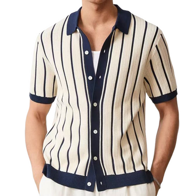 Nathan | Men'S Summer Fashion Casual Vertical Striped Knitted Short-Sleeved Shirt
