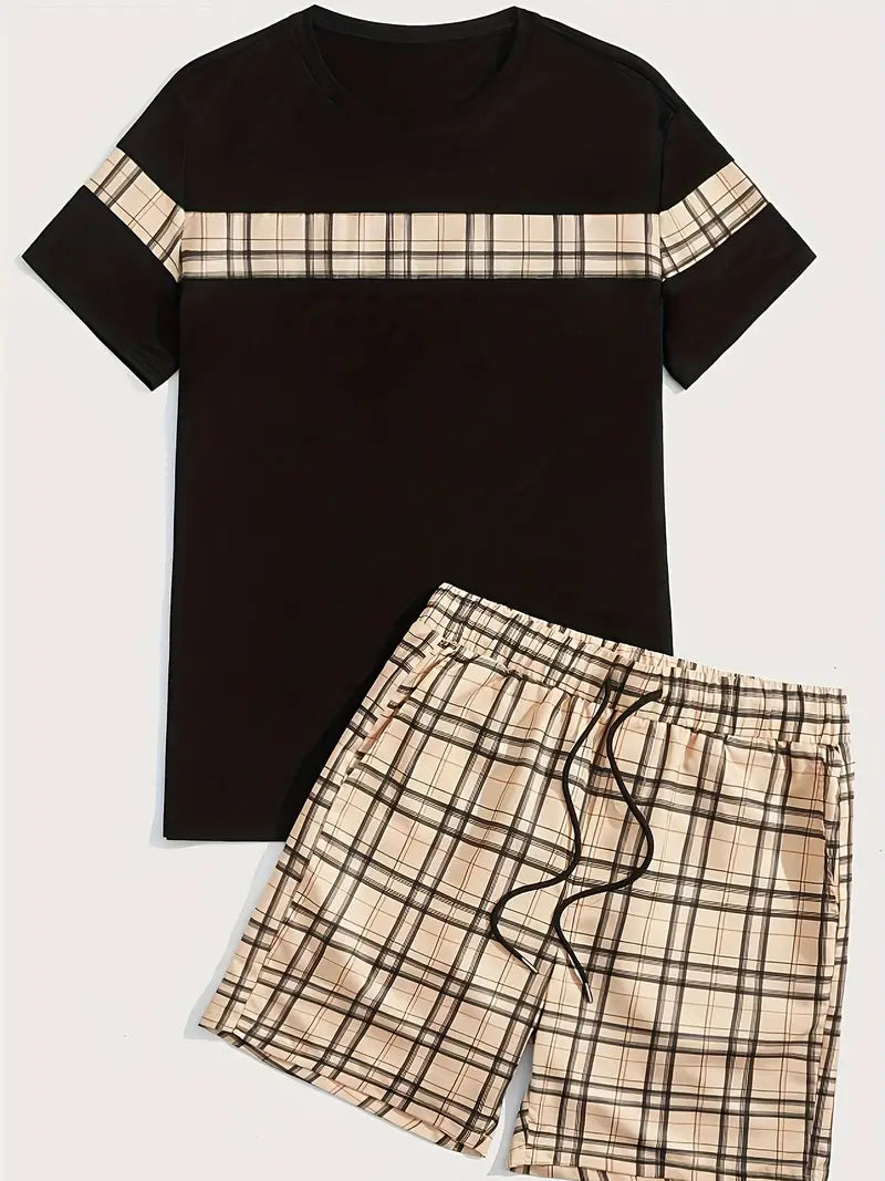 Yago® | Men'S Checked Pattern Outfit Set For Summer Vacation