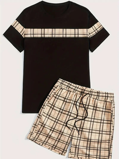 Yago® | Men'S Checked Pattern Outfit Set For Summer Vacation