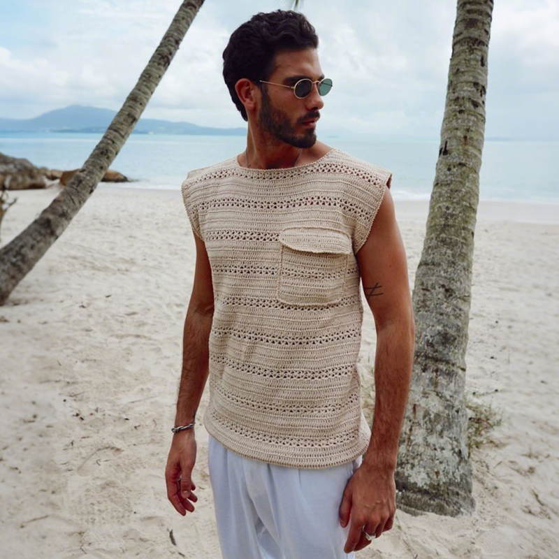 Claude | Men'S Casual Elegant Solid Color Hollow Jacquard Loose Knitted Tank Top