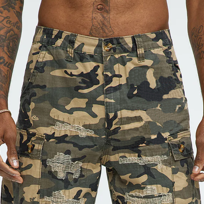 Warren | Men'S Spring And Summer Classic Casual Camouflage Cotton Blended Raw Edge Multi-Pocket Cargo Shorts